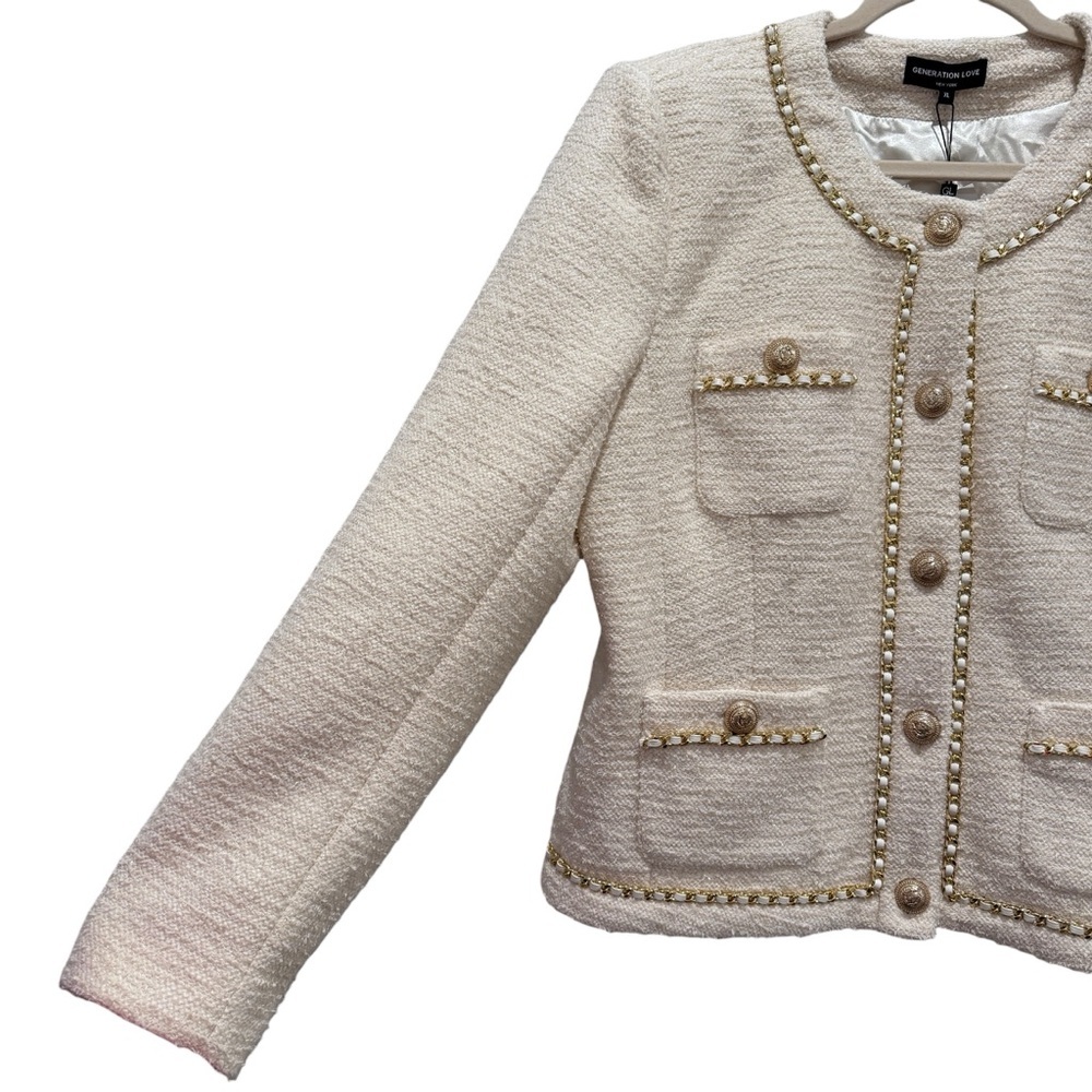 NWT Generation Love New York Velma Tweed Jacket Preppy Cream Gold Sz XL - Picture 7 of 16